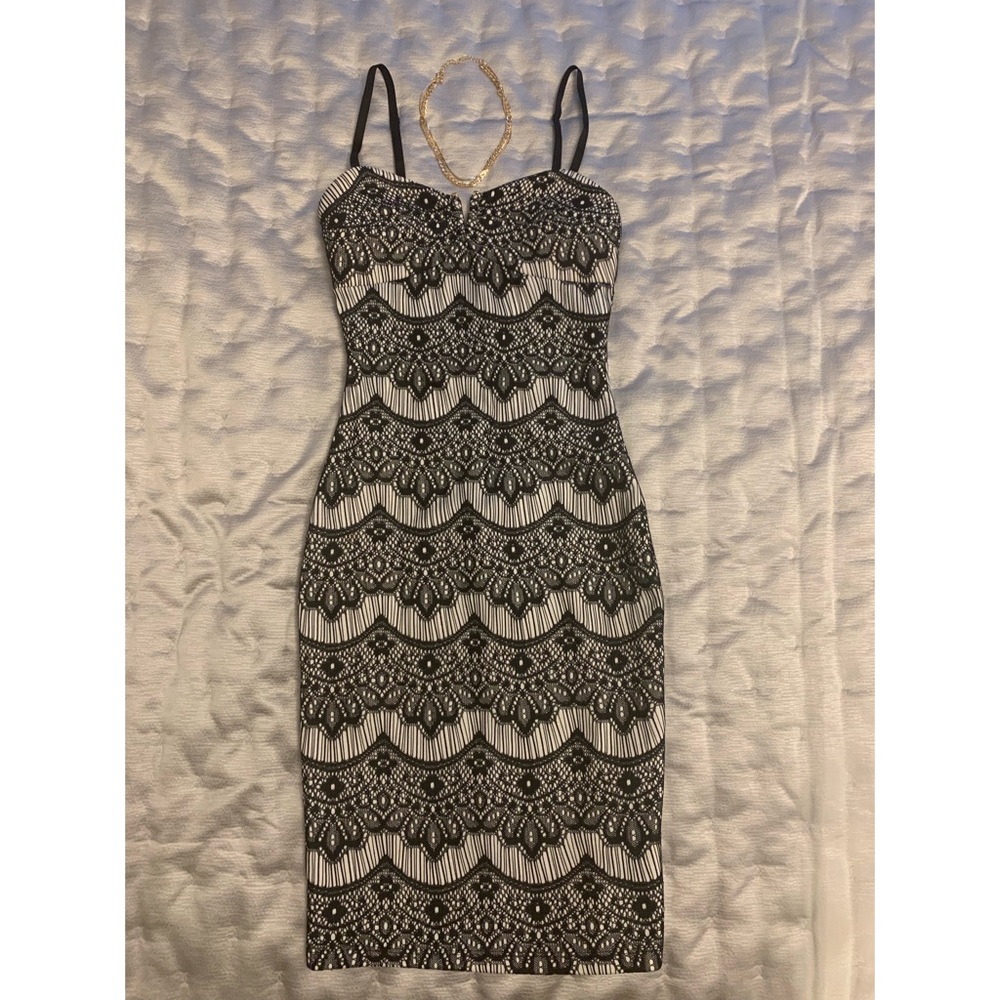 Black & White Lace Midi Cocktail Dress